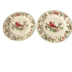 Christmas Woodland Cardinal Plates by AMERICAN ATELIER Holidays Red Bird 7.75”